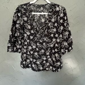 Banana Republic Black and White Floral Blouse